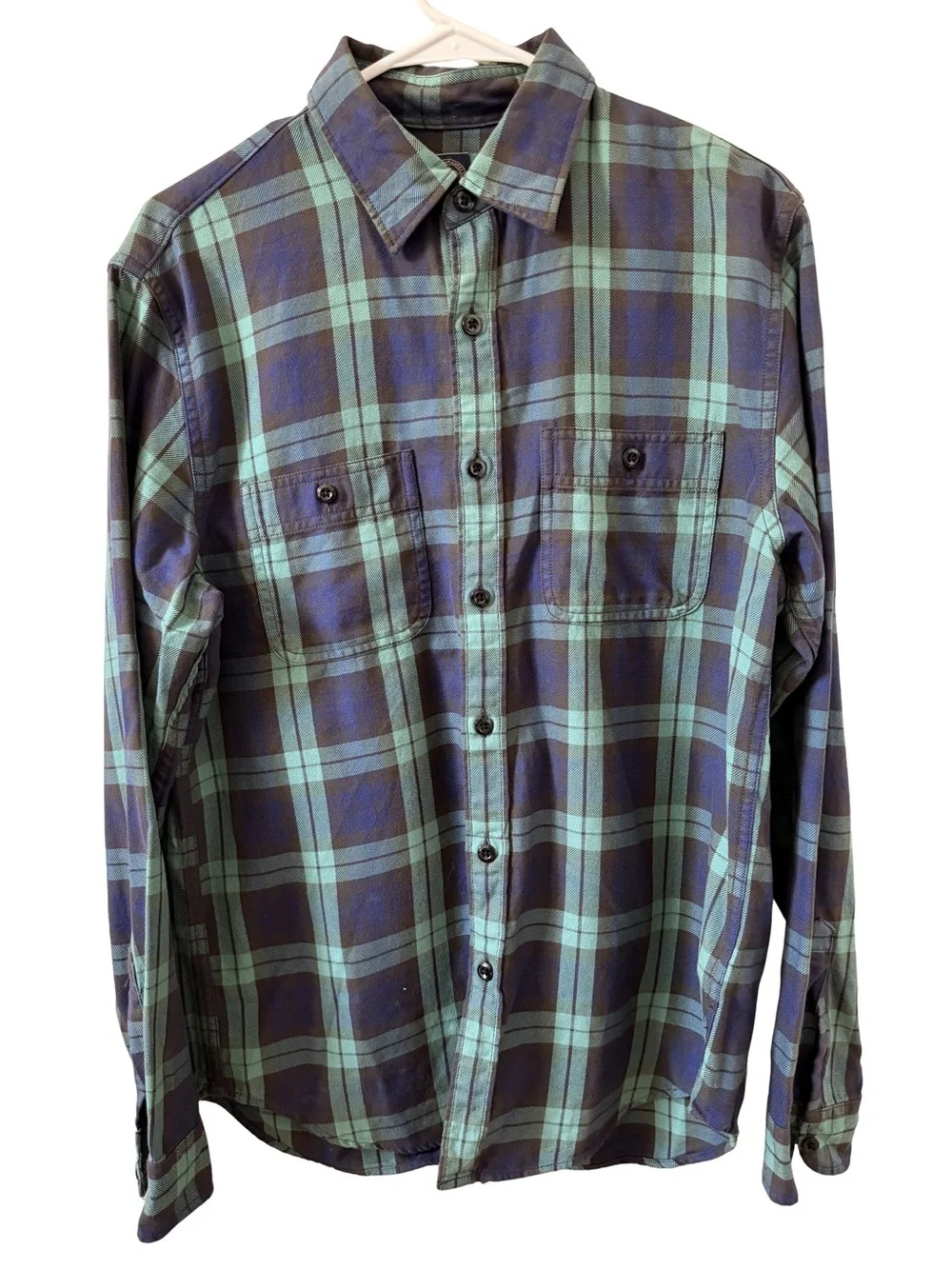 J. Crew Men's Green and Navy Plaid Button-Down Shirt